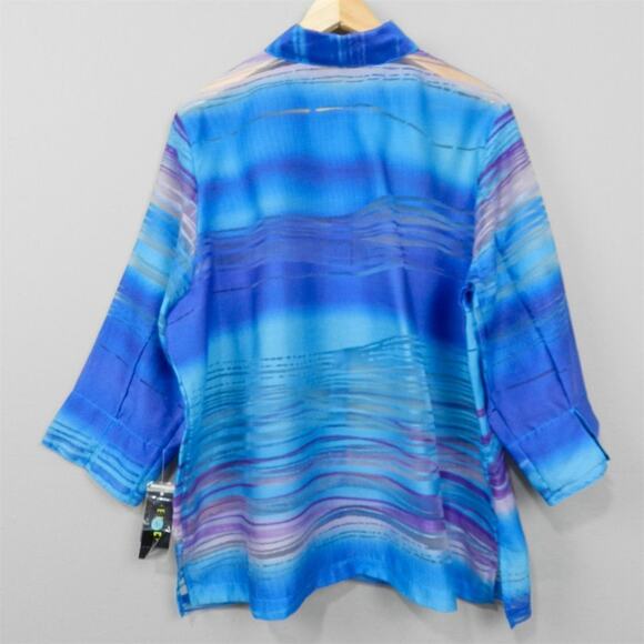 Erin London ELCC Sheer Burnout Striped Blouse Plus Size 1X Blue Multicolor Top - Picture 15 of 16